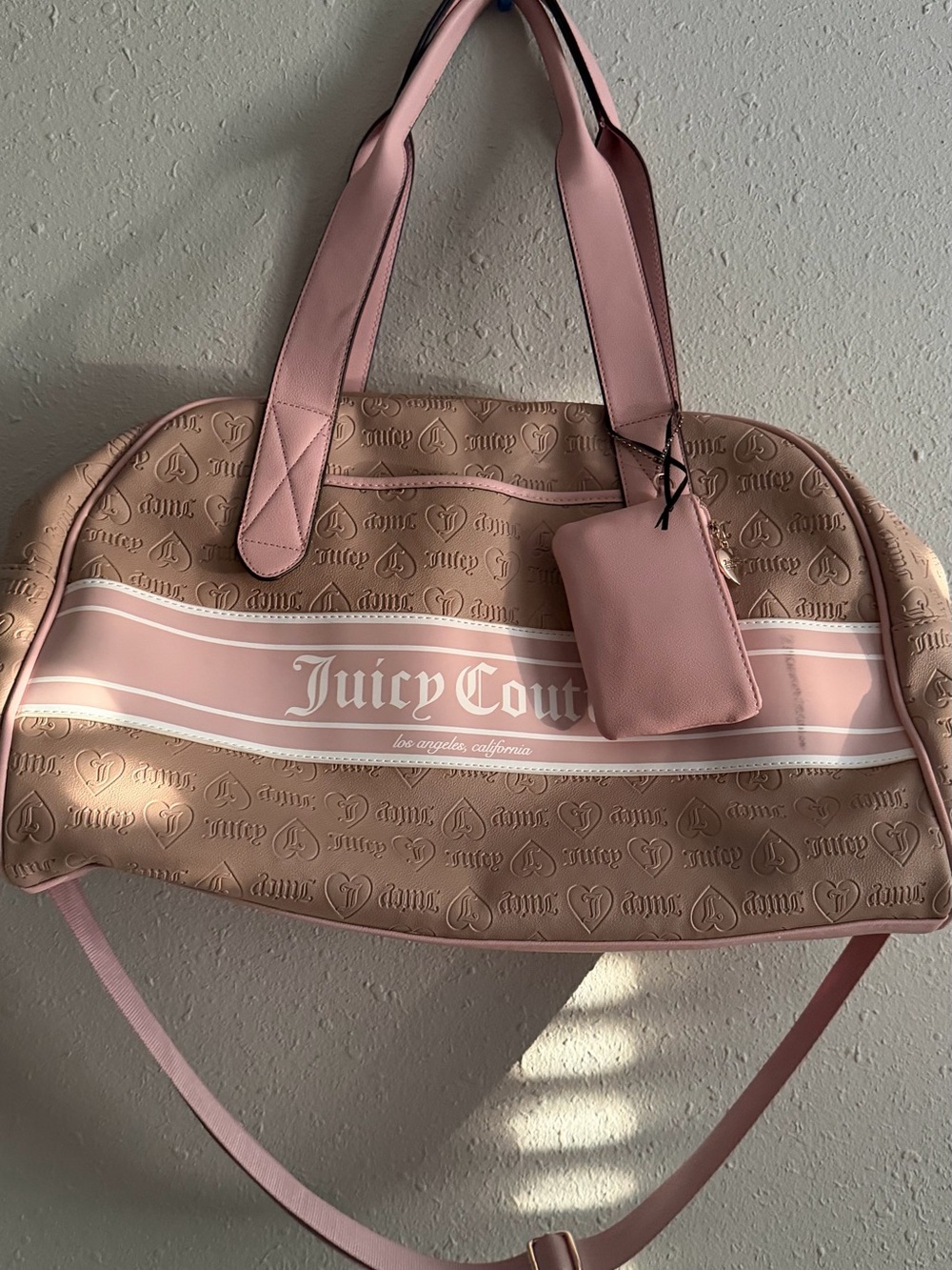 Juicy Couture Pink and Tan Embossed Travel Bag